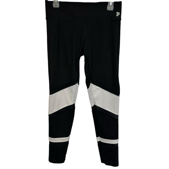 PINK Victoria's Secret Ultimate 7/8 Leggings Black White Mesh Striped Size M - Picture 2 of 10